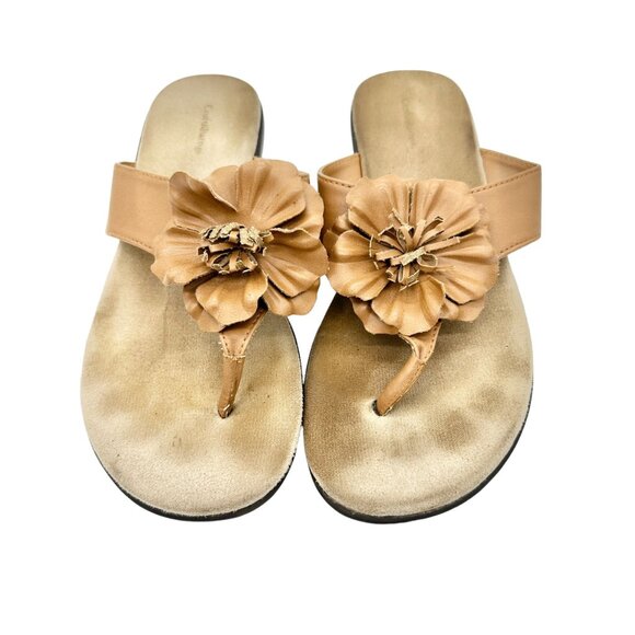 Croft & Barrow Womens Sandals 9.5 Medium Tan Flower Summer - Picture 3 of 7
